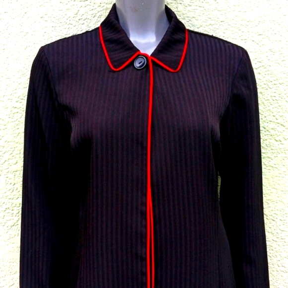 I.N. SAN FRANCISCO LADIES BLACK/RED TRIM UNLINED LIGHT OVERCOAT (HONG KONG) - Picture 7 of 17